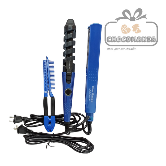 COMBO PLANCHA ALISADORA 450°+ RIZADORA + PEINE MARCA SONAR