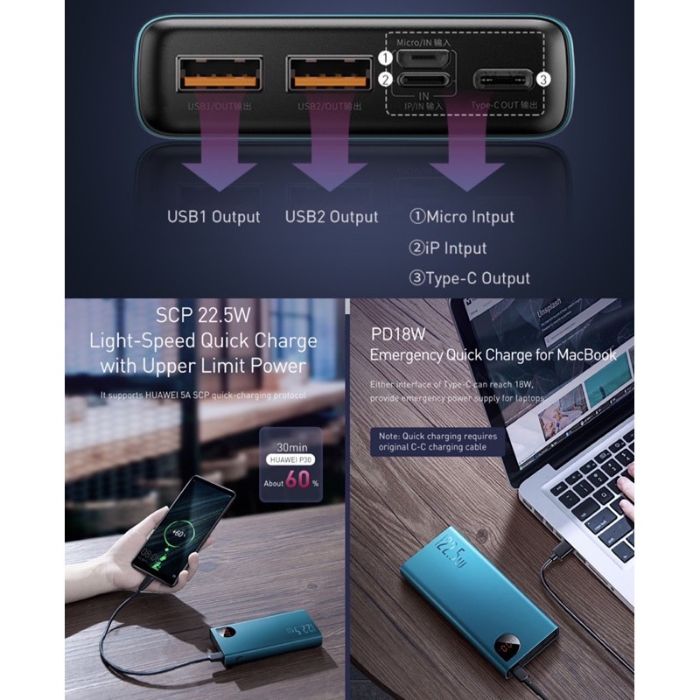POWER BANK BASEUS 22,5W 1000mAh NEGRO CARGA RAPIDA