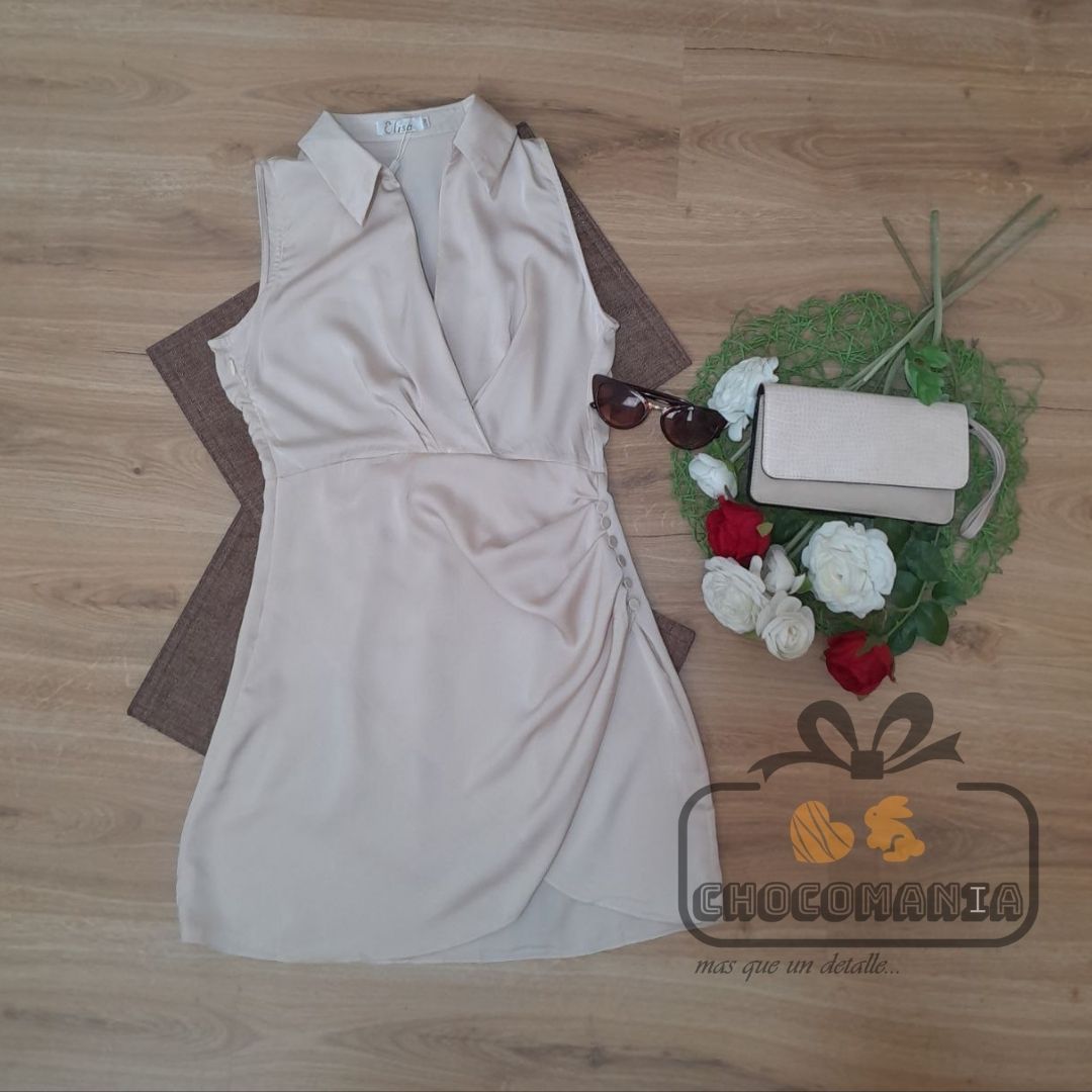VESTIDO BEIGE TIPO CEDA CON CUELO S/M 👗