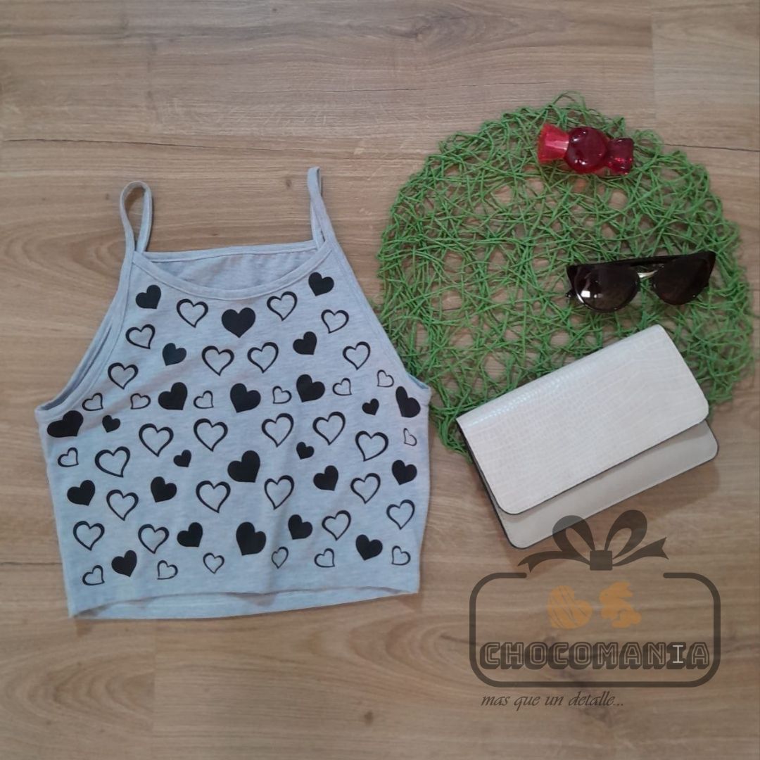 Thin Lycra Top with Hearts, One Size Fits Up to a Small