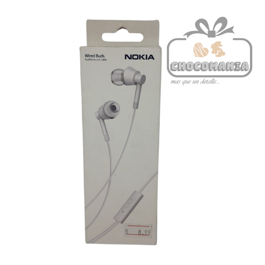 AUDIFONOS TIPO BOTON NOKIA CON CABLE Y MICRIFONO COLOR BLANCO