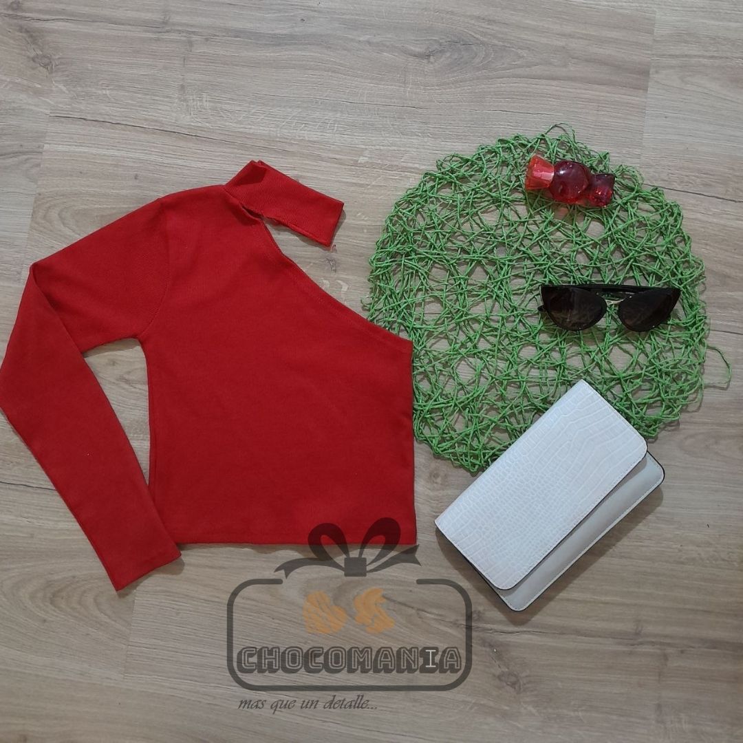 TOP ASIMETRICA CON MANGA LARGA TALLA UNICA HASTA S