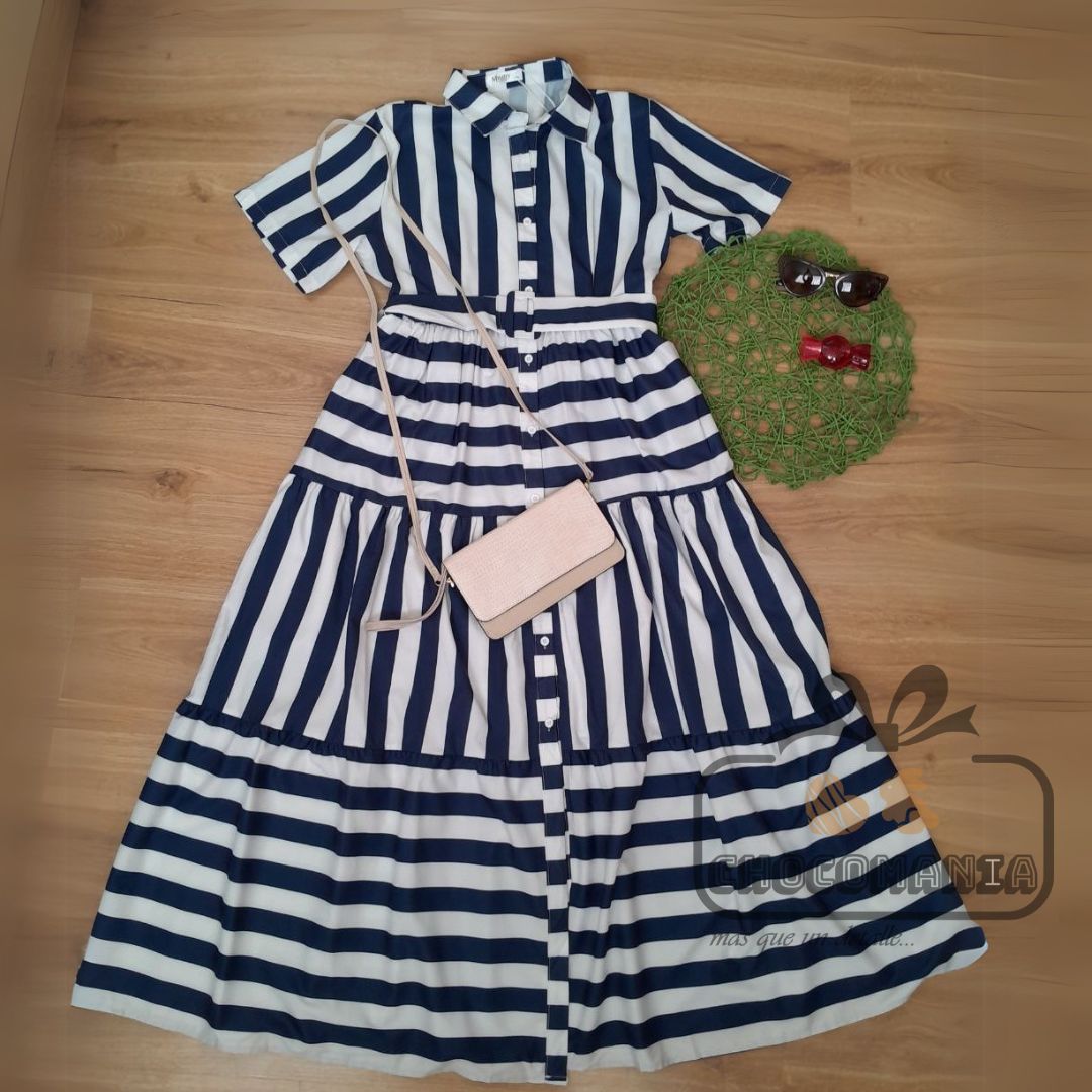 VESTIDO LARGO RAYAS AZULES TALLA L/XL 👗
