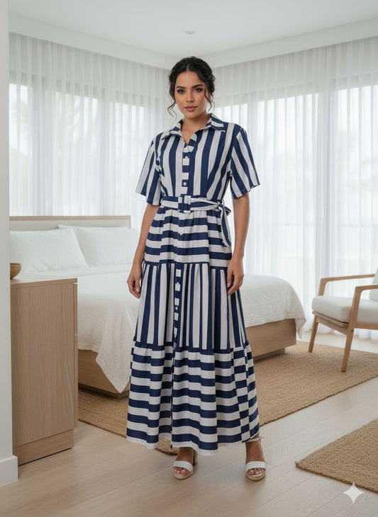 VESTIDO LARGO RAYAS AZULES TALLA L/XL 👗