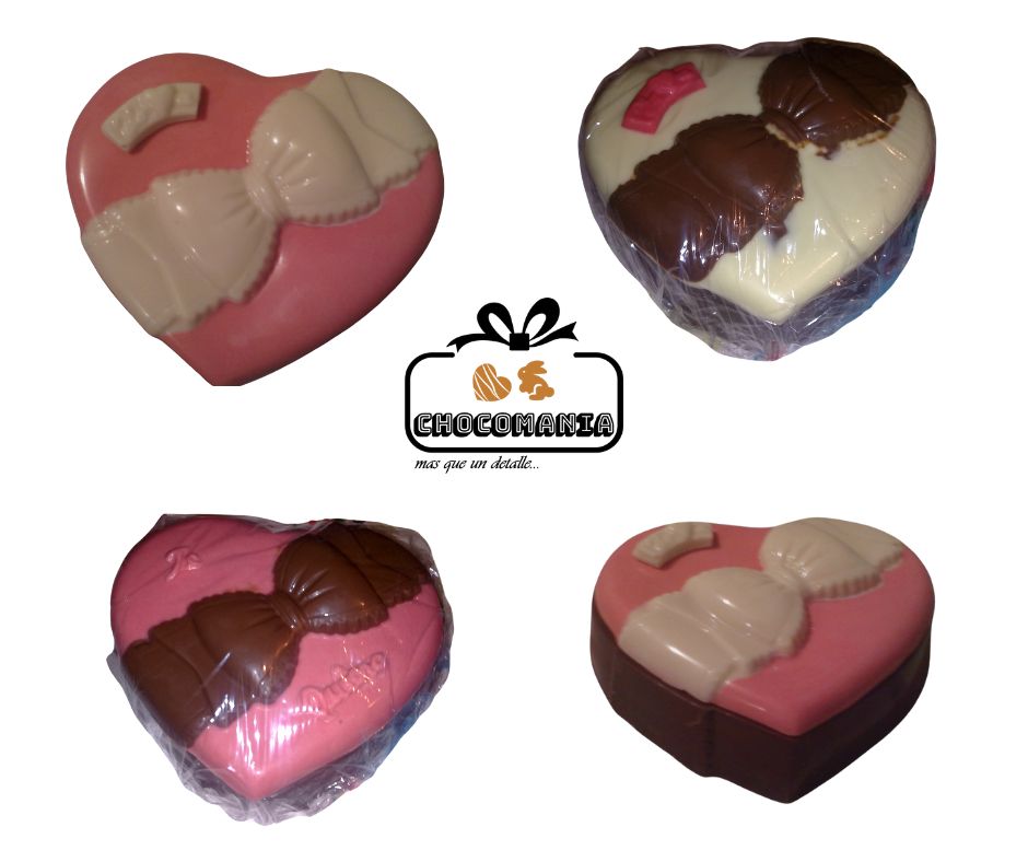 COFRE CORAZON CON LAZO DE CHOCOLATE GRANDE (PREVIO PEDIDO)