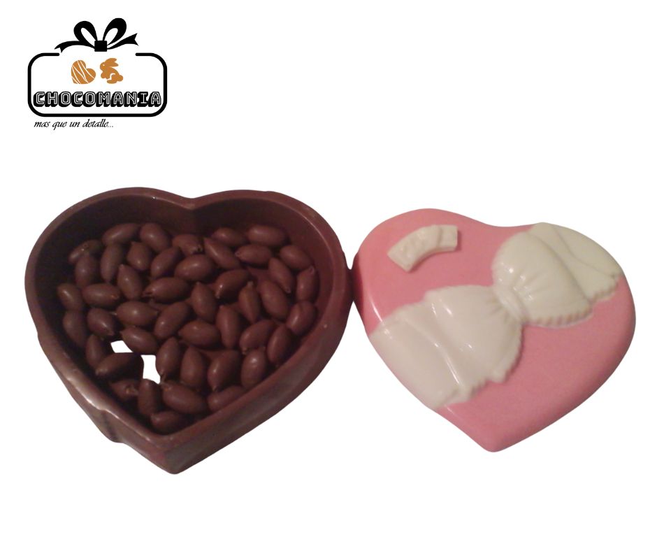 COFRE CORAZON CON LAZO DE CHOCOLATE GRANDE (PREVIO PEDIDO)