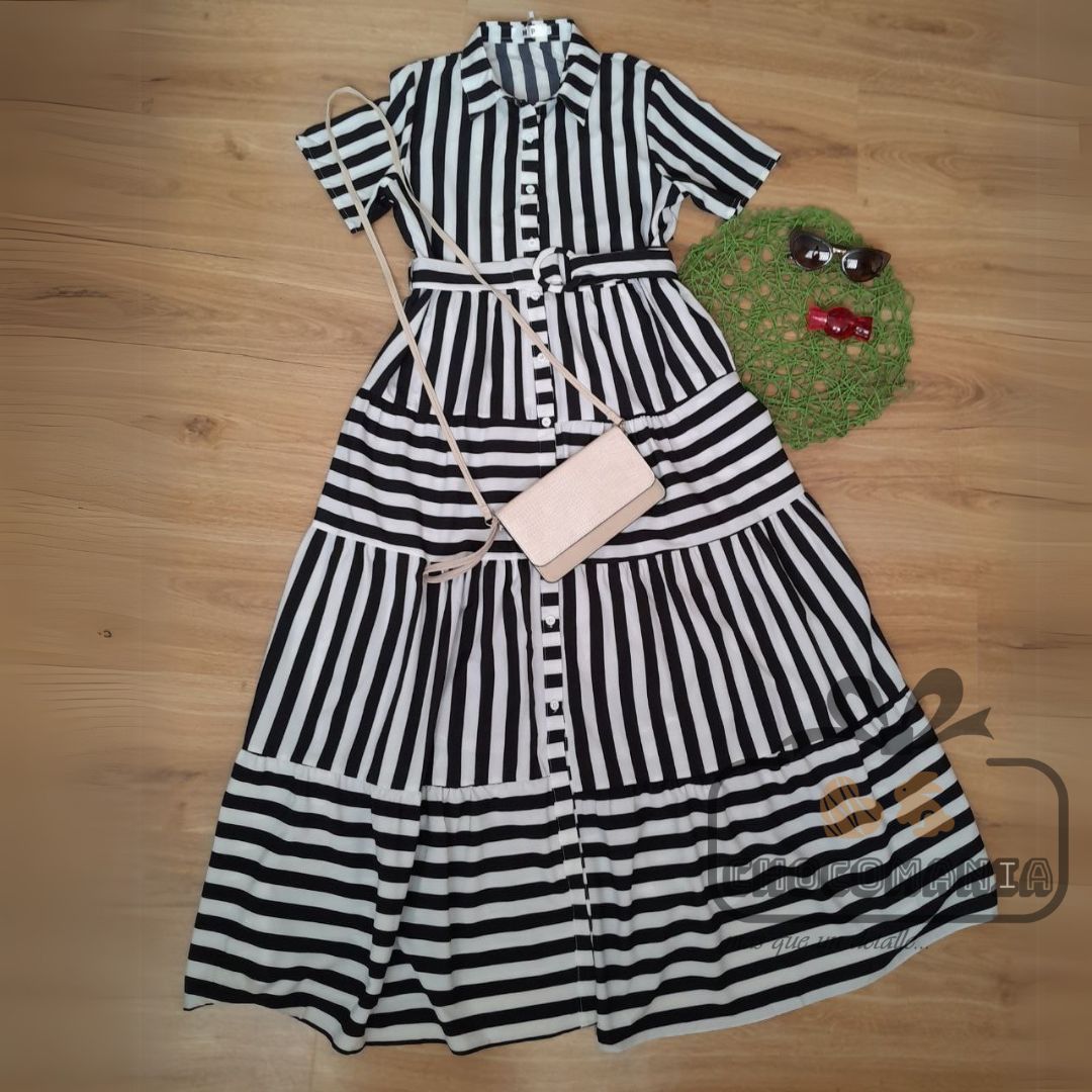 VESTIDO LARGO RAYAS NEGRAS L/XL 👗