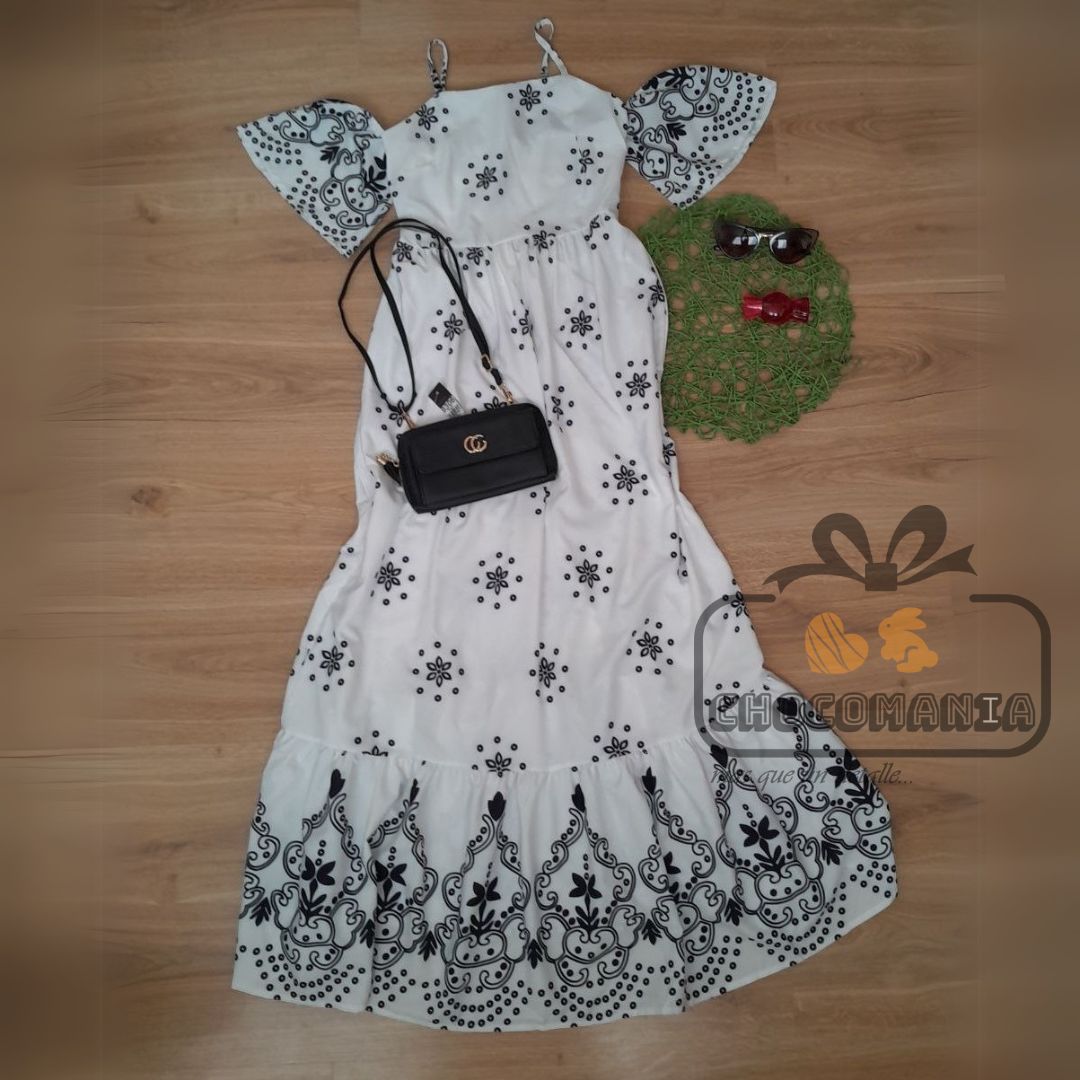 VESTIDO LARGO BLANCO MANGA CORTA ESTAMPADO M/L 👗