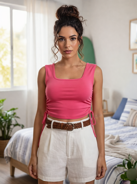 TOP LICRA CON CORDON RECOGIDO TALLA UNICA HASTA UNA L