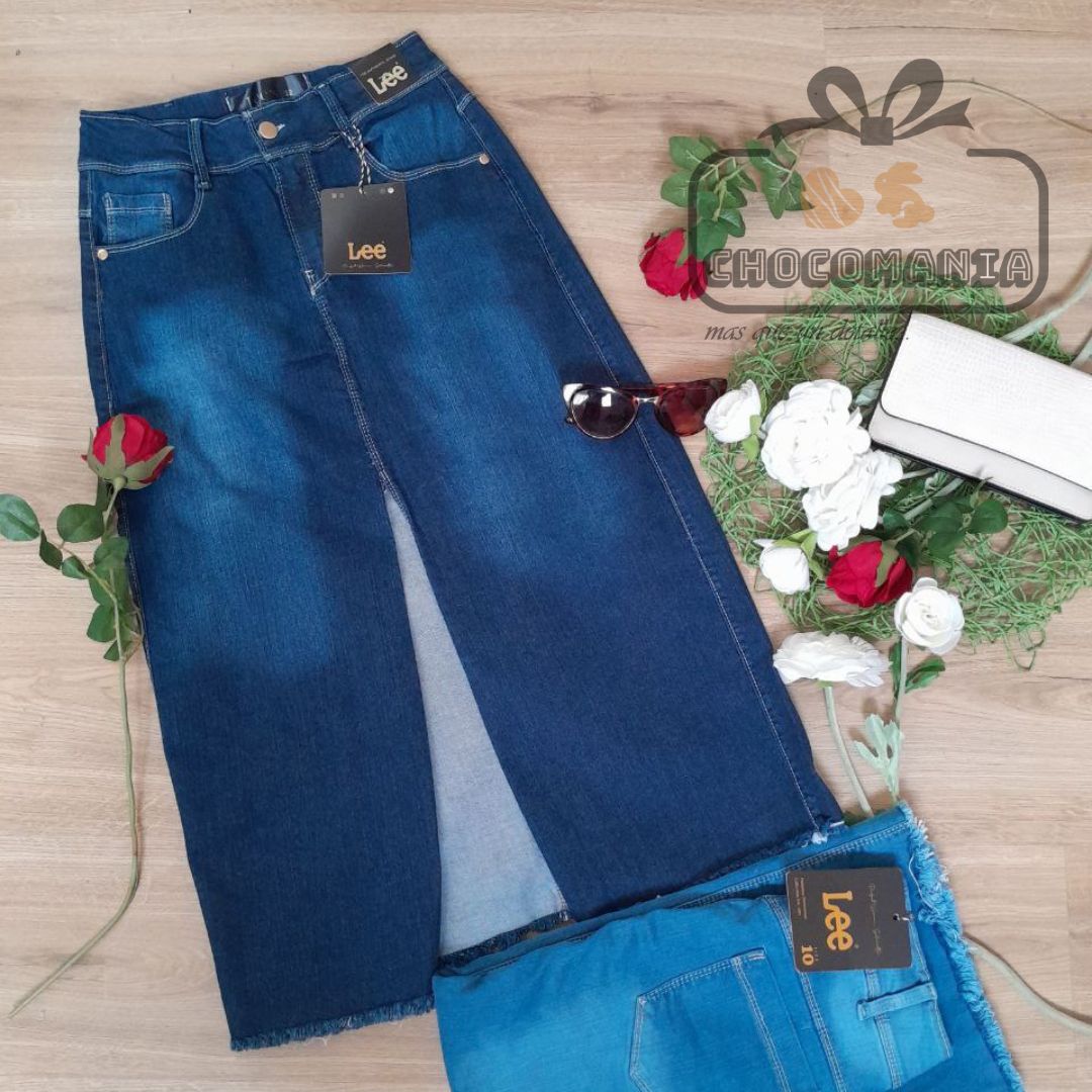 FALDA MAXI JEAN LARGA CON ABERTURA