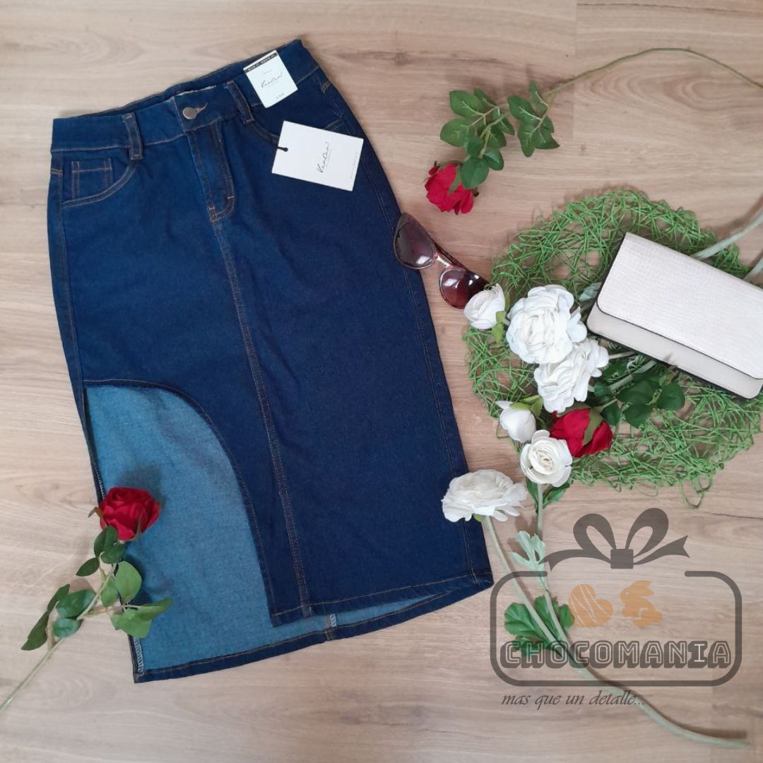 FALDA JEAN CORTE MEDIA LUNA TALLA 30
