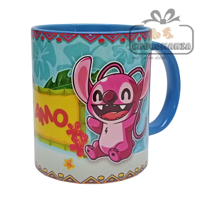TAZA DE CERAMICA STITCH Y ANGELA TE AMO SUBLIMADA