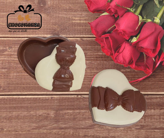 COFRE CORAZON CON LAZO DE CHOCOLATE GRANDE (PREVIO PEDIDO)