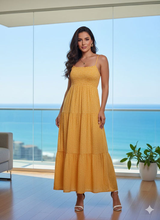 0000.3 YELLOW DOT DRESS ONE SIZE UP TO L