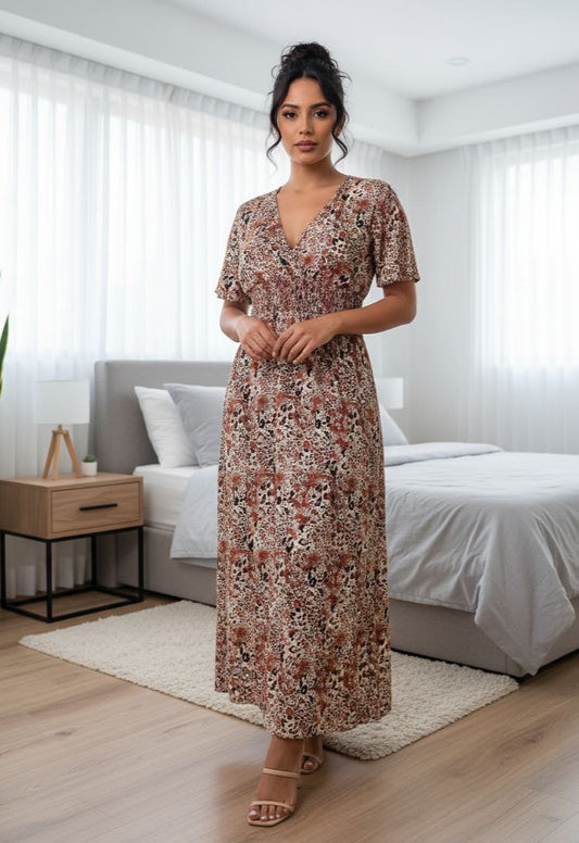 000.2 ANIMAL PRINT V-CUT DRESS ONE SIZE UP TO L