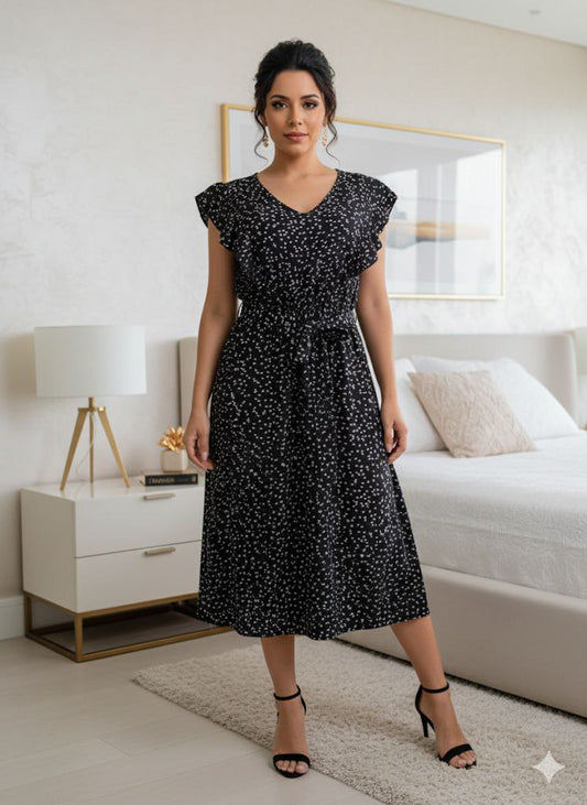 0000.7 BLACK DRESS WITH WHITE DOTS M