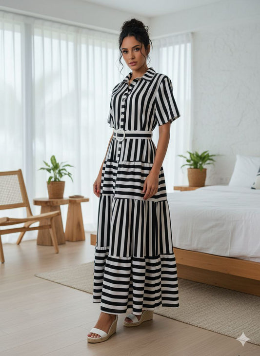 0000.7 BLACK STRIPED LONG DRESS L/XL