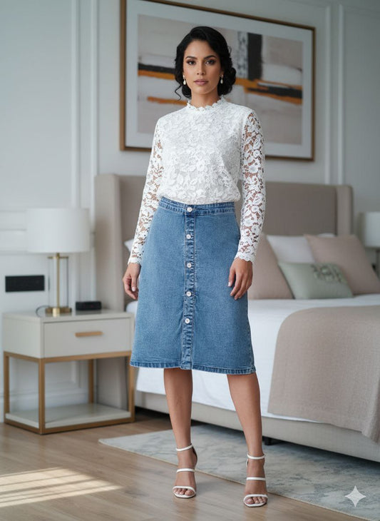 0.8 JEAN SKIRT WITH BUTTONS ONE SIZE S