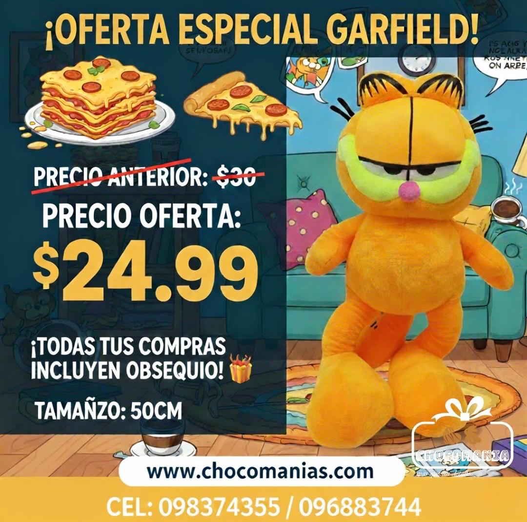 Peluche Garfiel Habla 50cm | Divertido e Interactivo | Chocomania 🐱🎙️